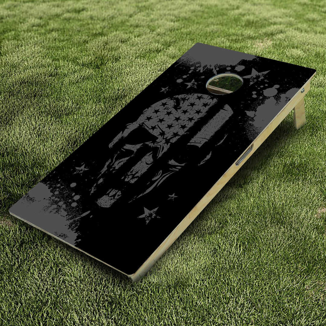 Black USA Flag Skull Cornhole Boards