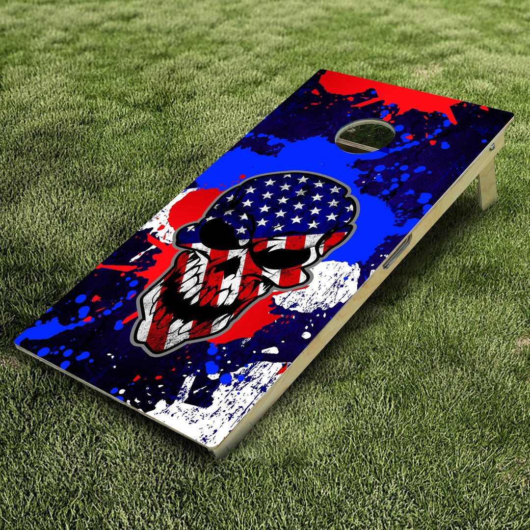 USA Paint Splash Skull Cornhole Boards