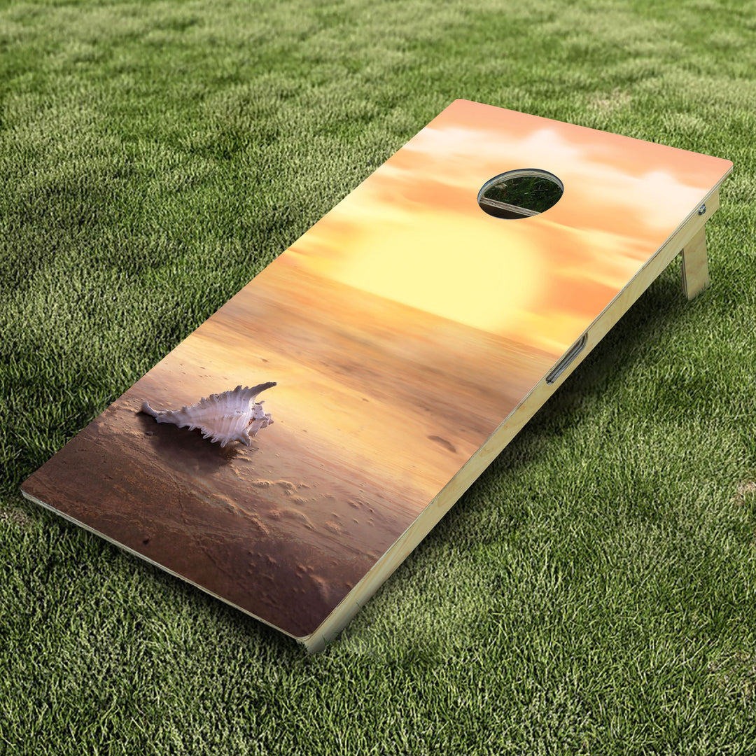 Sandy Beach Shell Cornhole Boards